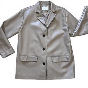 All Row Aubrie Tan Faux Leather Dbl Breasted Lined Boxy Jacket Blazer Large NWT